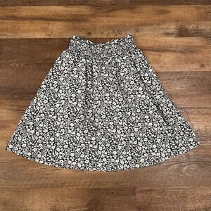 Boden Georgia Short Skirt 2 Black White Floral Shirred Waist A-Line Preppy Boho